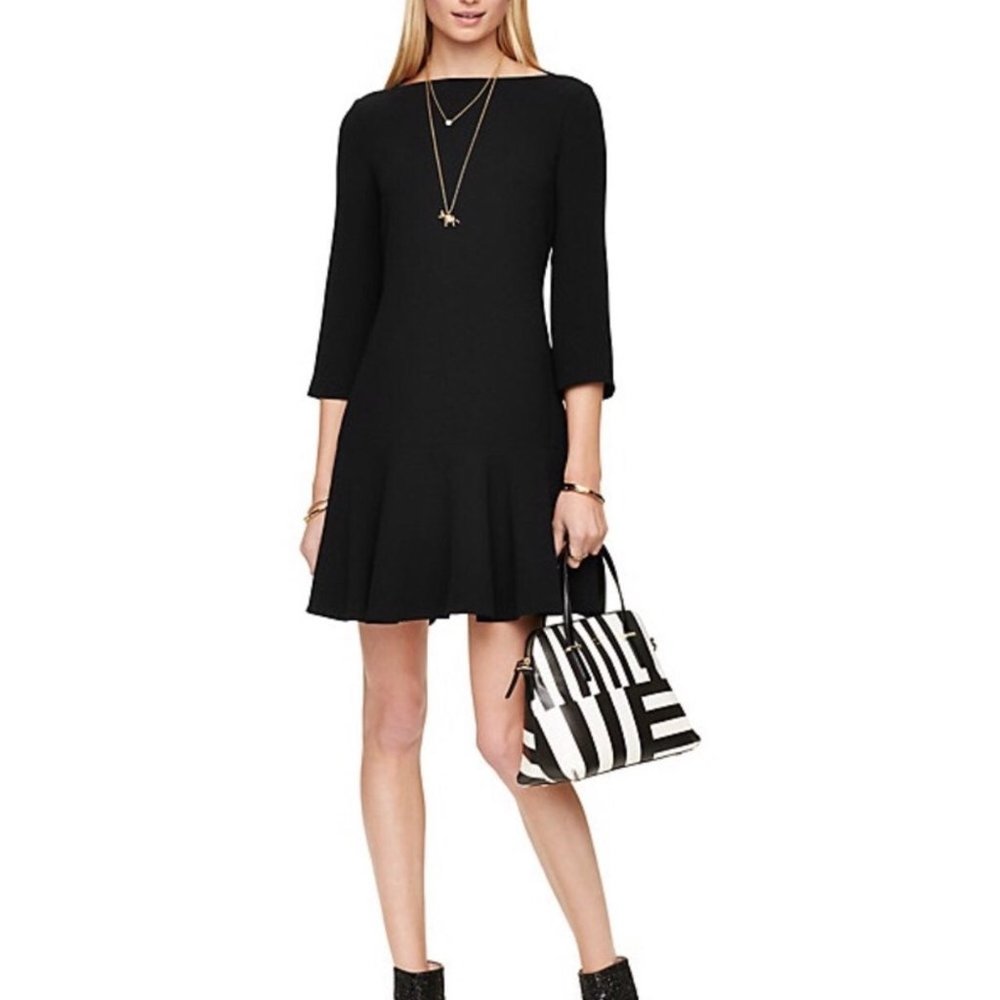 Kate Spade Black Crepe Boat Neck Flounce D…